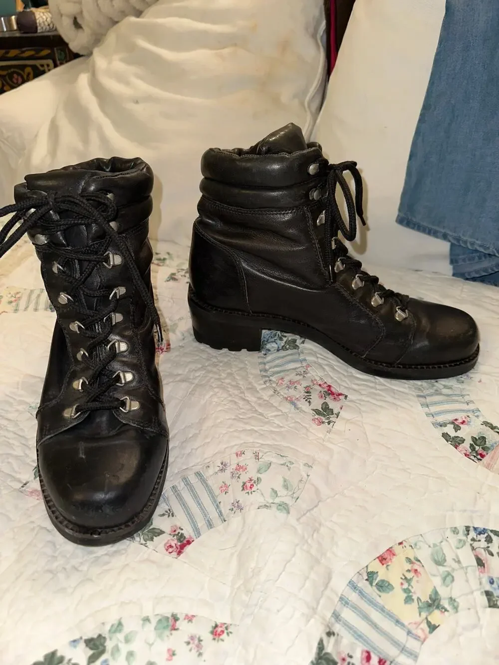 VINTAGE NINE WEST BLACK LEATHER HIKING BOOTS 7.5